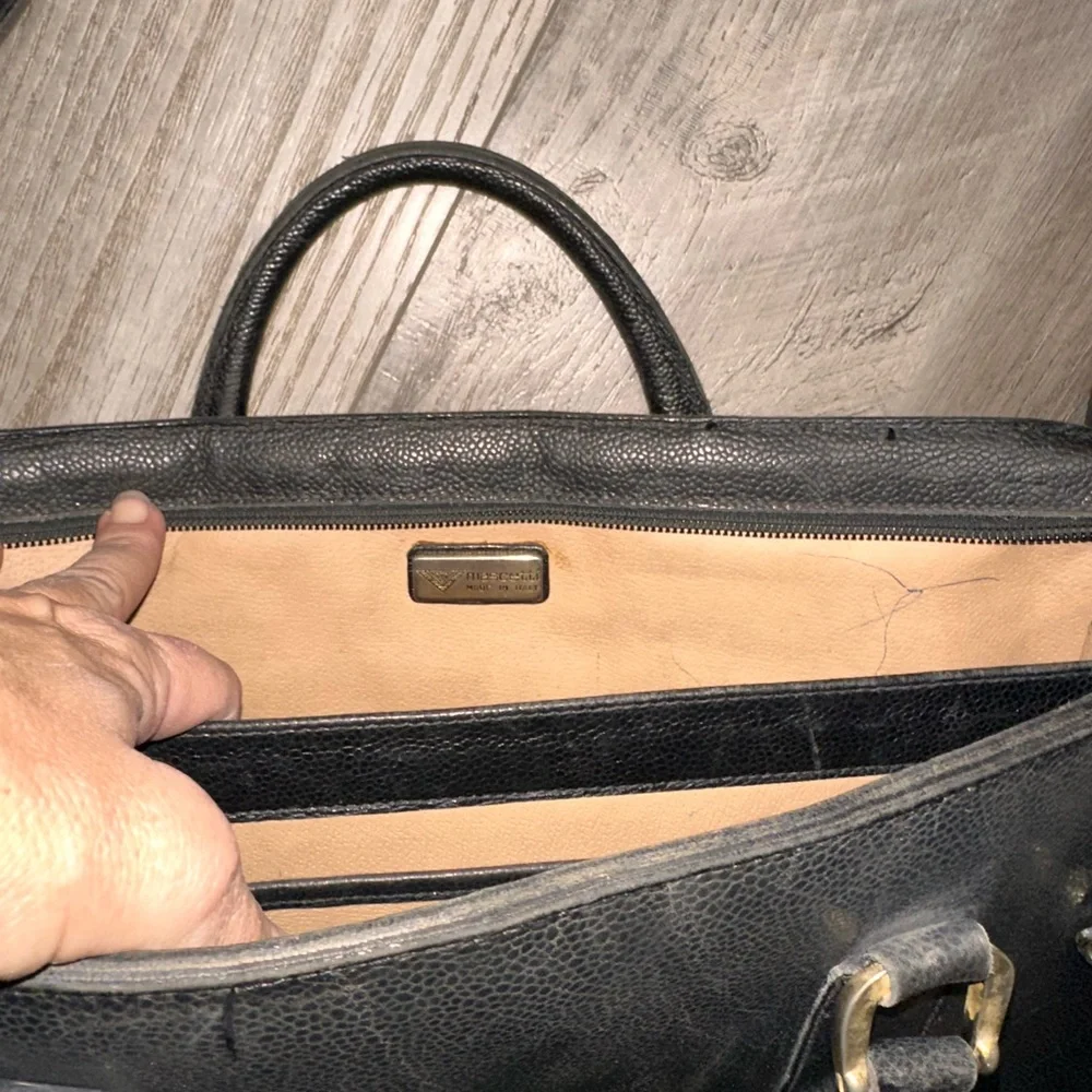 Vintage Valigeria Mascetti Italian leather black briefcase travel bag portfolio